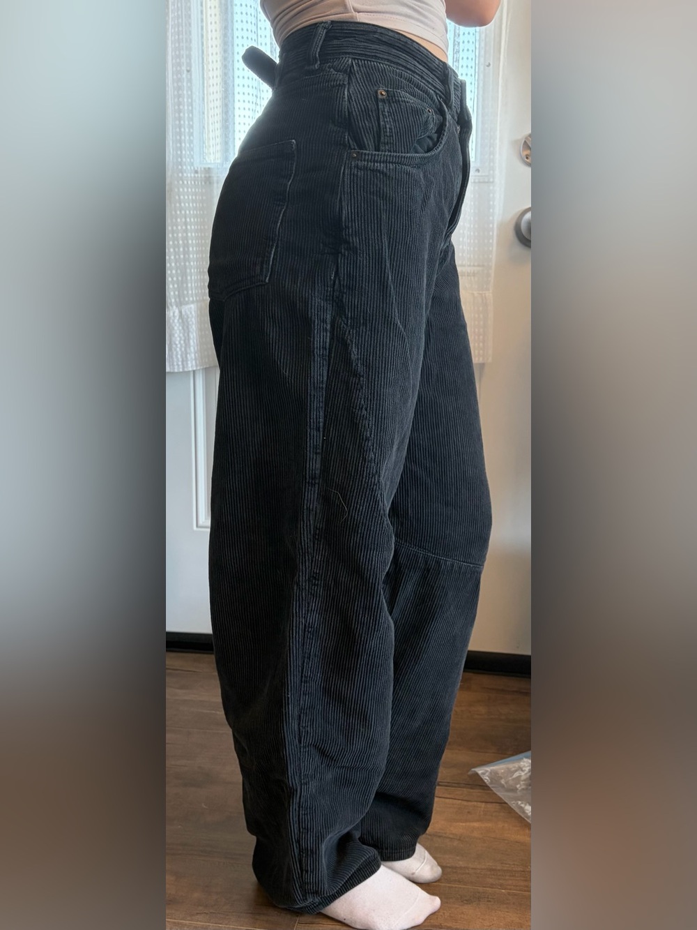 Wide Leg/Barrel Leg Black Corduroy Pants - Picture 5 of 6